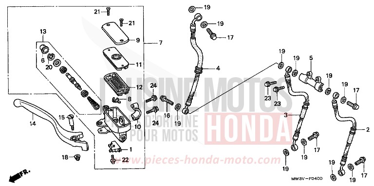 FR. BRAKE MASTER CYLINDER for CB Seven Fifty CANDY GLORY RED-U (R101) from 1998